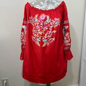 Free People Fleur Du Jour Embroidered Off Shoulder Balloon Sleeve Mini Dress